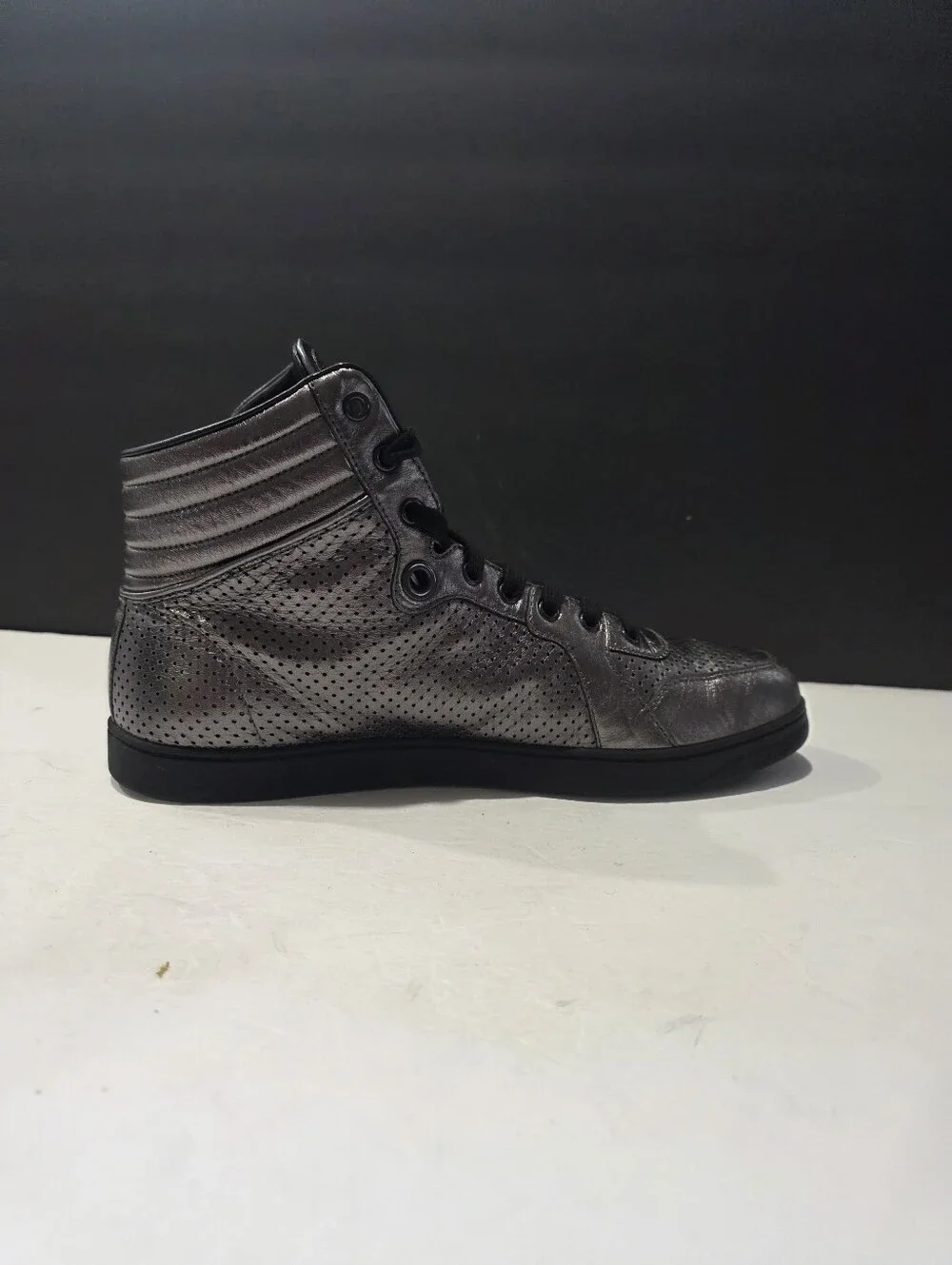 Gucci Men's Anthracite Metallic Perforated Nappa High-Top Sneakers Size 10 G / U